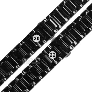 【Watchband】20.22 mm / 各品牌通用 亮麗陶瓷 快拆 蝴蝶扣 陶瓷錶帶(黑色)