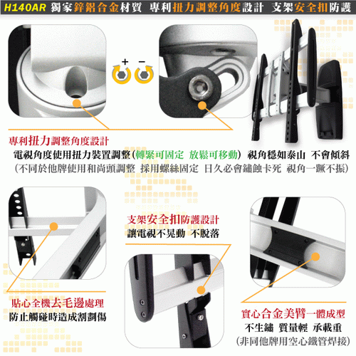 【HE】26-55吋薄型電視單節拉伸式壁掛架(H140AR)