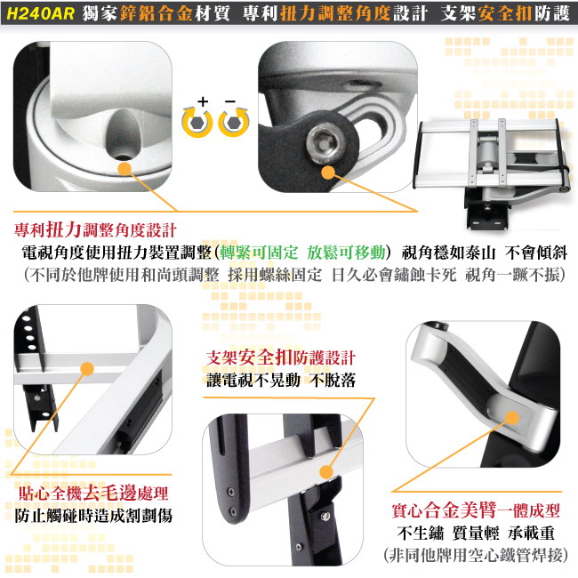 【HE】26-55吋薄型電視雙節拉伸式壁掛架(H240AR)