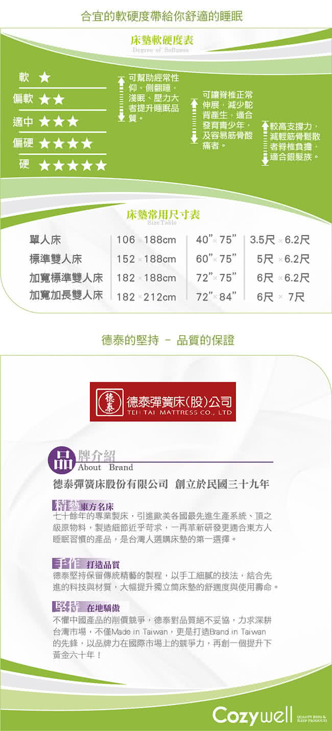 【德泰 歐蒂斯系列】連結式硬式620  彈簧床墊-雙人加大加長(送保暖毯 鑑賞期後寄出)