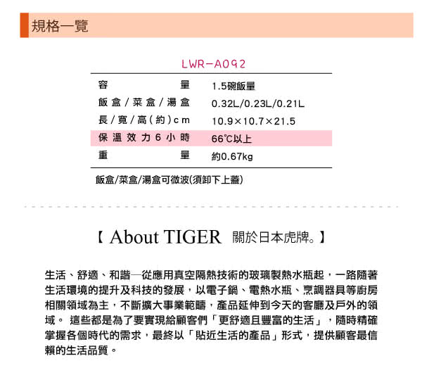 【日本製】TIGER虎牌_ 1.5碗飯_不鏽鋼保溫飯盒(LWR-A092_ec)