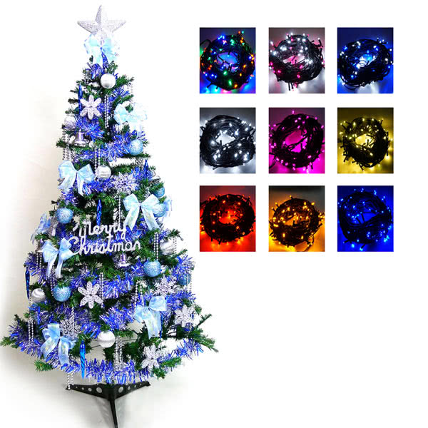【聖誕裝飾品特賣】幸福6尺/6呎(180cm一般型裝飾綠聖誕樹+藍銀色系配件+100燈LED燈1串-附控制器跳機)