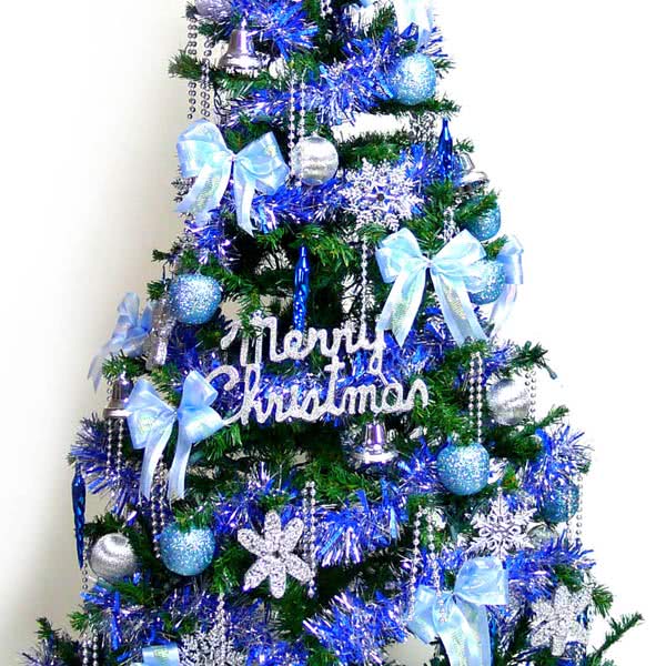 【聖誕裝飾品特賣】幸福6尺/6呎(180cm一般型裝飾綠聖誕樹+藍銀色系配件+100燈LED燈1串-附控制器跳機)