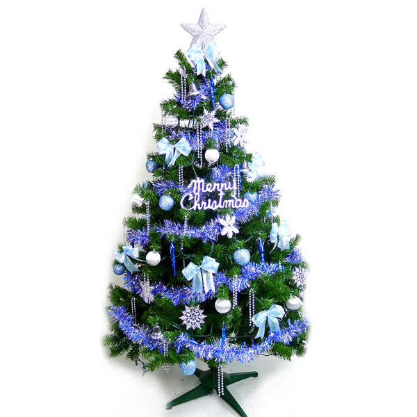 【聖誕裝飾特賣】台灣製5尺/5呎(150cm豪華版裝飾綠聖誕樹 +飾品組-藍銀色系不含燈)
