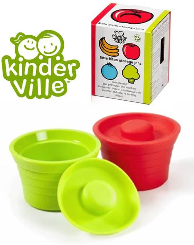 【美國 Kinderville】寶寶矽膠小容器(紅色+綠色兩入一組)