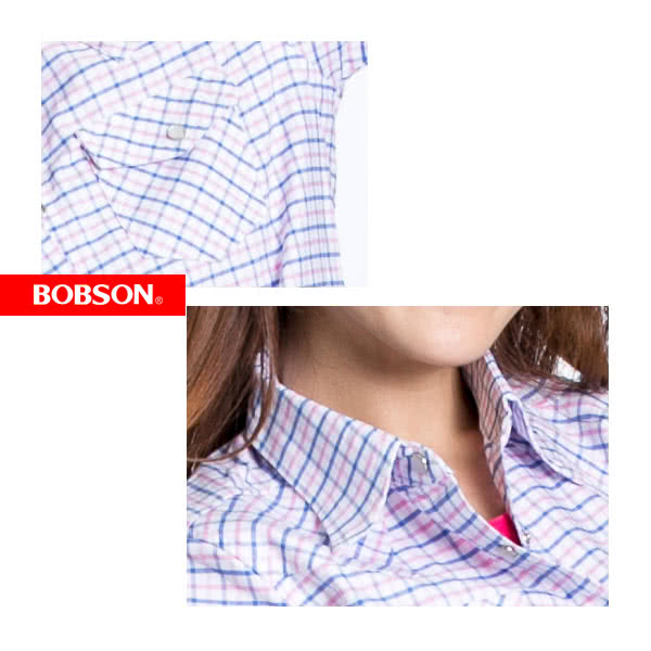 【BOBSON】女款格紋短袖襯衫(粉10)