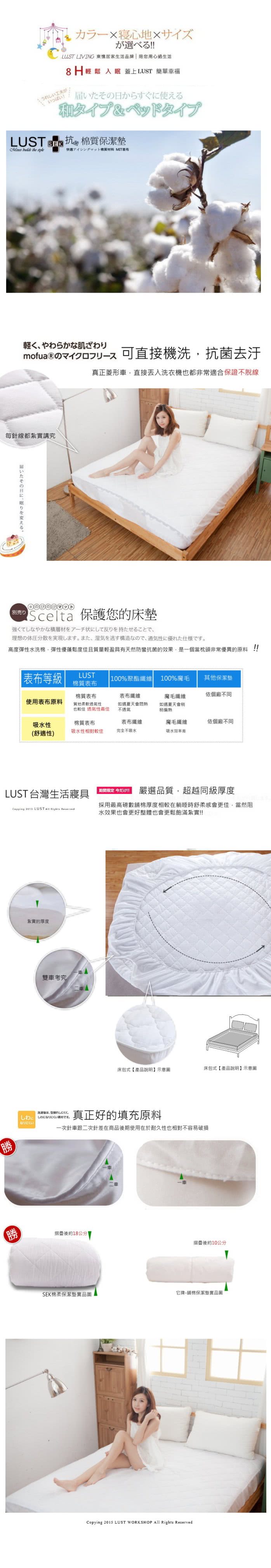 【Lust 生活寢具 台灣製造】6尺床包式《SEK保潔墊-舒柔綿質款》抗菌防蹣彭鬆柔軟-台灣嚴選(白色)