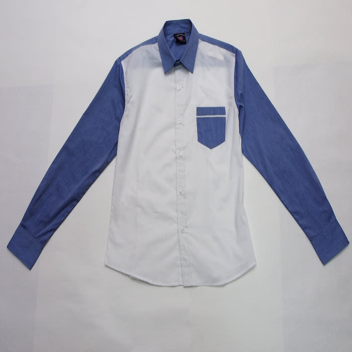 【NBL-NEWBOYLONDON】T0495W白藍色BW藍白色素面拼接長襯衫
