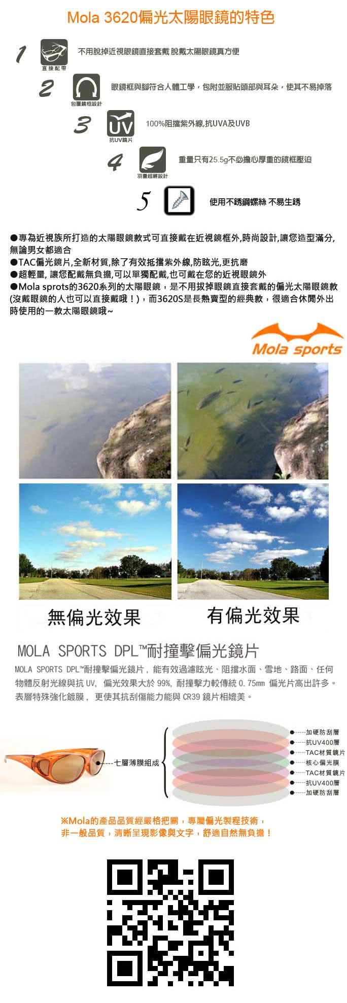 【MOLA 摩拉】近視/老花眼鏡族可戴-時尚偏光太陽眼鏡 套鏡 鏡中鏡(3620SCB)