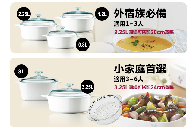 【美國康寧 Corningware】3.2L圓型康寧鍋-純白