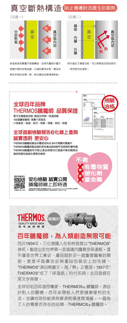 【THERMOS 膳魔師】不鏽鋼真空保冷瓶(0.36L / 0.37L)