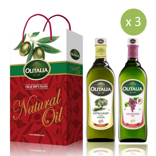 【Olitalia奧利塔】精製橄欖油+葡萄籽油禮盒組(1000mlx2瓶 x 3組)