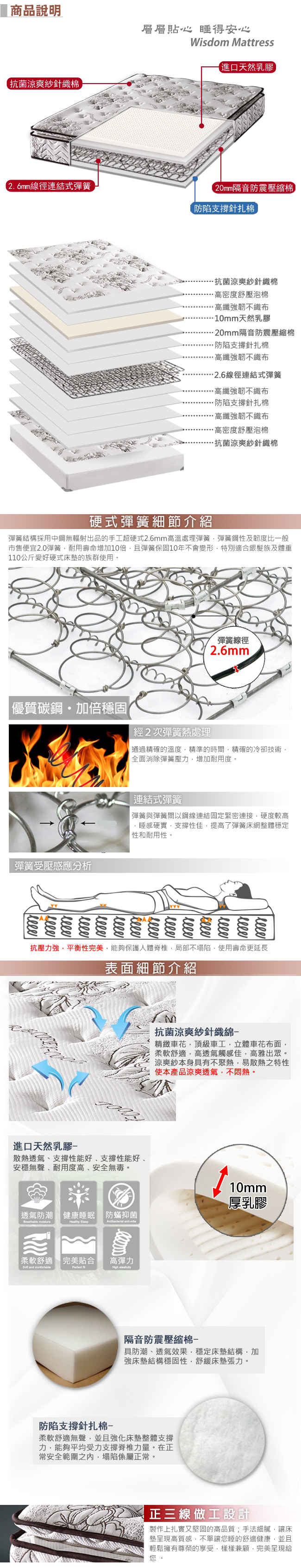 【尚牛床墊】正三線乳膠涼爽舒柔布硬式彈簧床墊-單人特大4尺