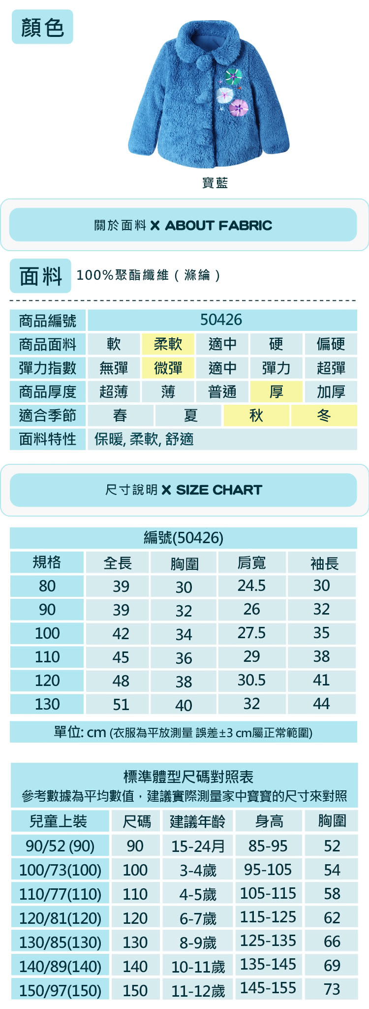 【baby童衣】女童外套 經典款毛領厚棉超保暖 藍色花邊圖騰  50426(共1色)