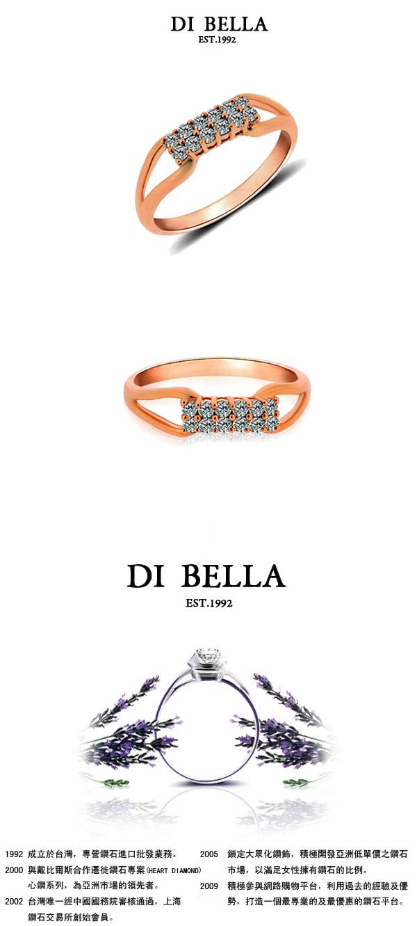 【DI BELLA】幸福滋味0.20克拉天然鑽石戒指(玫瑰金)