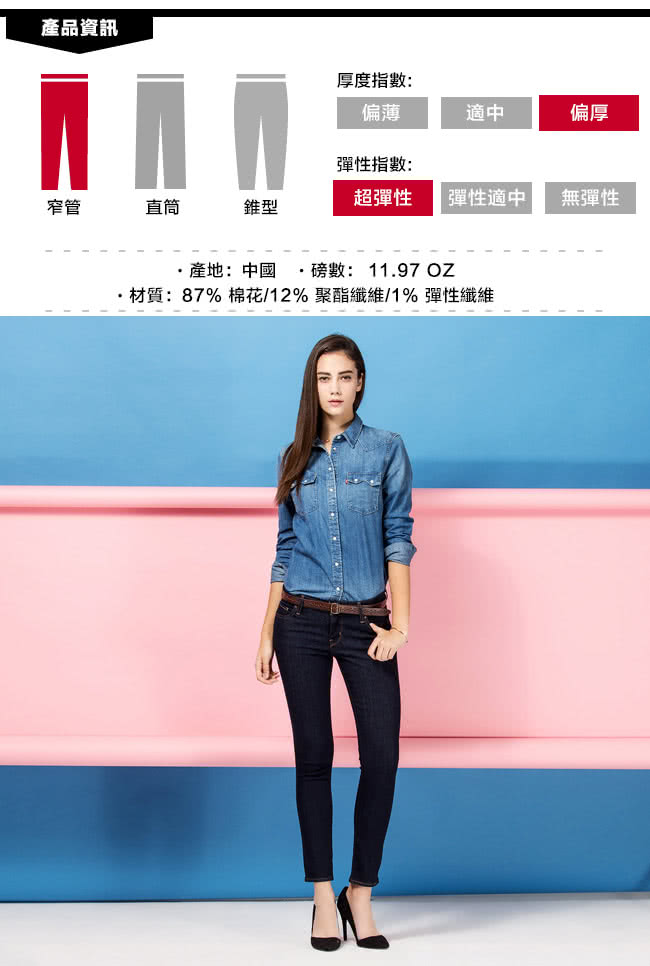 【Levis】711 經典原色中腰緊身窄管輕磅丹寧牛仔褲