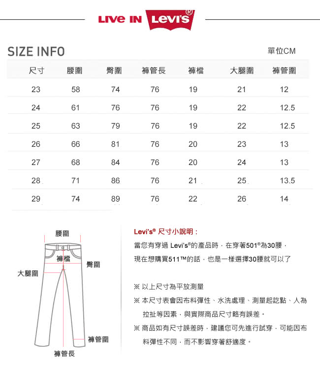 【Levis】711 經典原色中腰緊身窄管輕磅丹寧牛仔褲