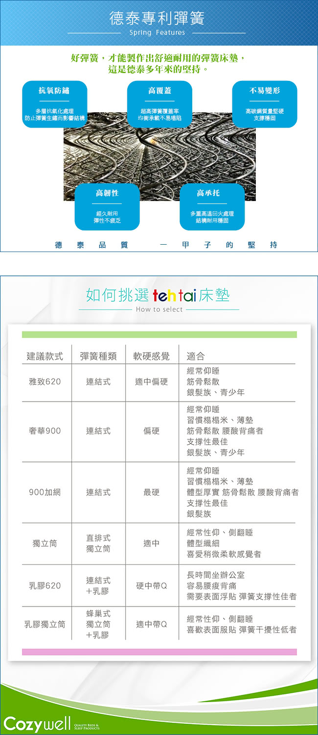 【德泰 索歐系列】獨立筒 彈簧床墊 雙人加大加長(送保潔墊 鑑賞期後寄出)