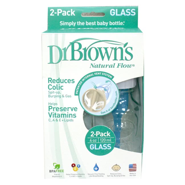 【GMP BABY】美國Dr. Brown 玻璃標準口徑防脹氣順流小奶瓶(120ml二入裝)