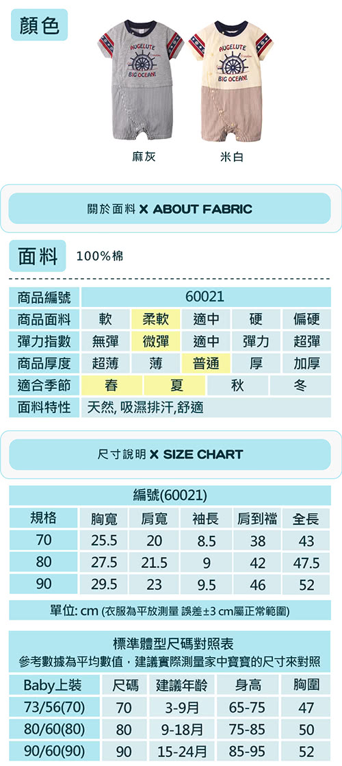 【baby童衣】連身衣 海錨寶寶爬服 休閒短袖條紋褲 60021(共2色)