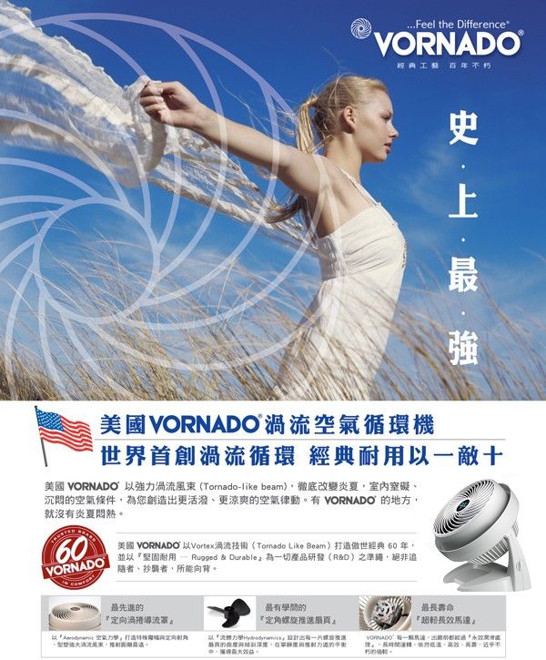 【美國VORNADO沃拿多渦流空氣循環機】630W/白色(買就送迷你LED捕蚊小夜燈)