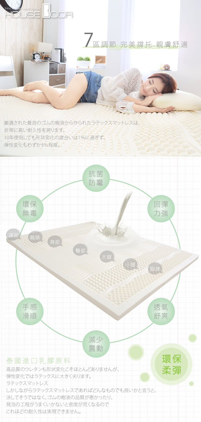 【House Door】TENCEL天絲舒柔布頂級涼感天絲5cm七段式乳膠床墊(單人3尺)