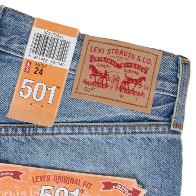 【Levis】501女款復古水洗刺繡排扣牛仔短褲