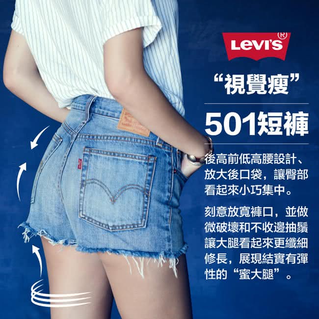 【Levis】501女款復古水洗刺繡排扣牛仔短褲