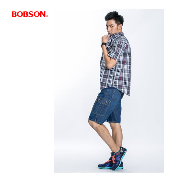 【BOBSON】男款衣絲不罣涼爽貼袋短褲(藍184-53)