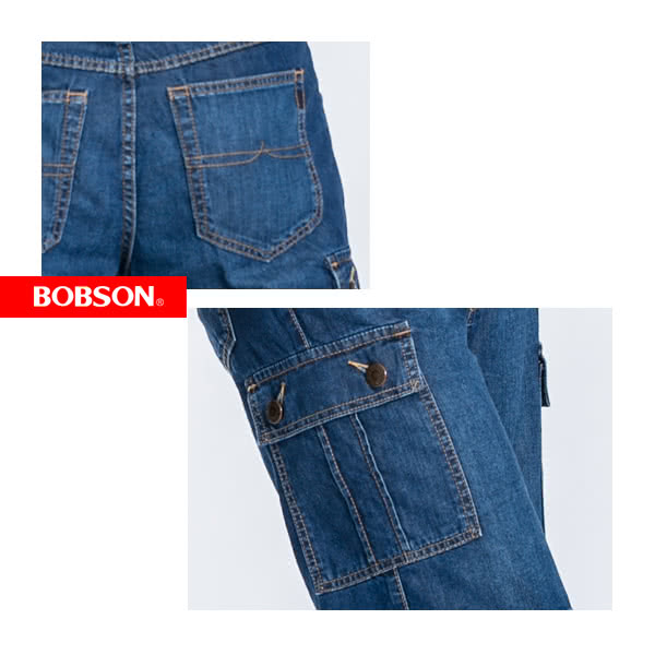 【BOBSON】男款衣絲不罣涼爽貼袋短褲(藍184-53)