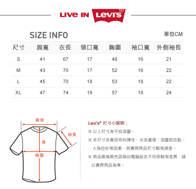 【Levis】男士印花純棉藍色短袖T恤