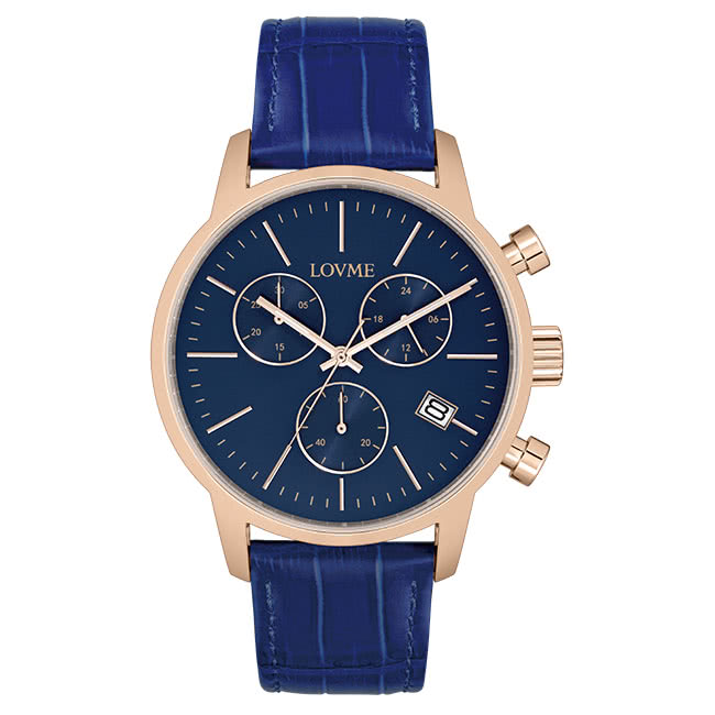 【LOVME】城市獵人個性時尚手錶-IP玫x藍/43mm(VL0051M-4B-L41)