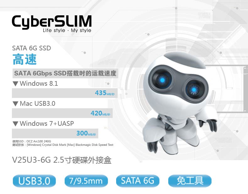 【CyberSLIM】CyberSLIM V25U3 2.5吋 硬碟外接盒 USB3.0(CyberSLIM V25U3)