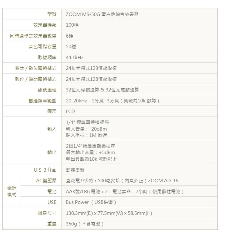 【ZOOM】超級怪獸吉他綜合效果器 / 贈導線 公司貨(MS-50G)