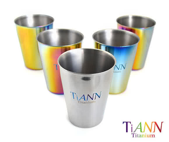 【TiANN 鈦安】純鈦雙層 咖啡杯 330ml 可可色(贈杯蓋-藍)