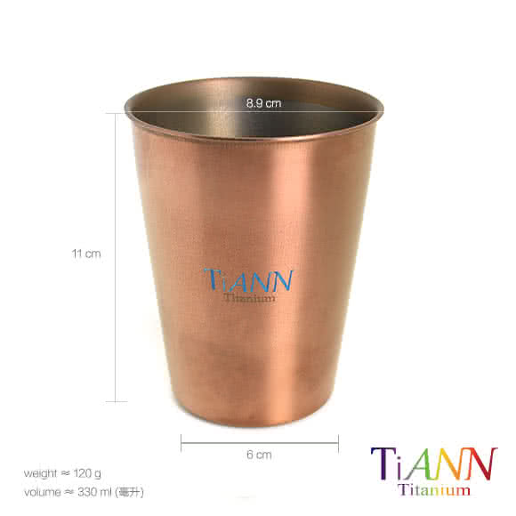 【TiANN 鈦安】純鈦雙層 咖啡杯 330ml 可可色(贈杯蓋-藍)