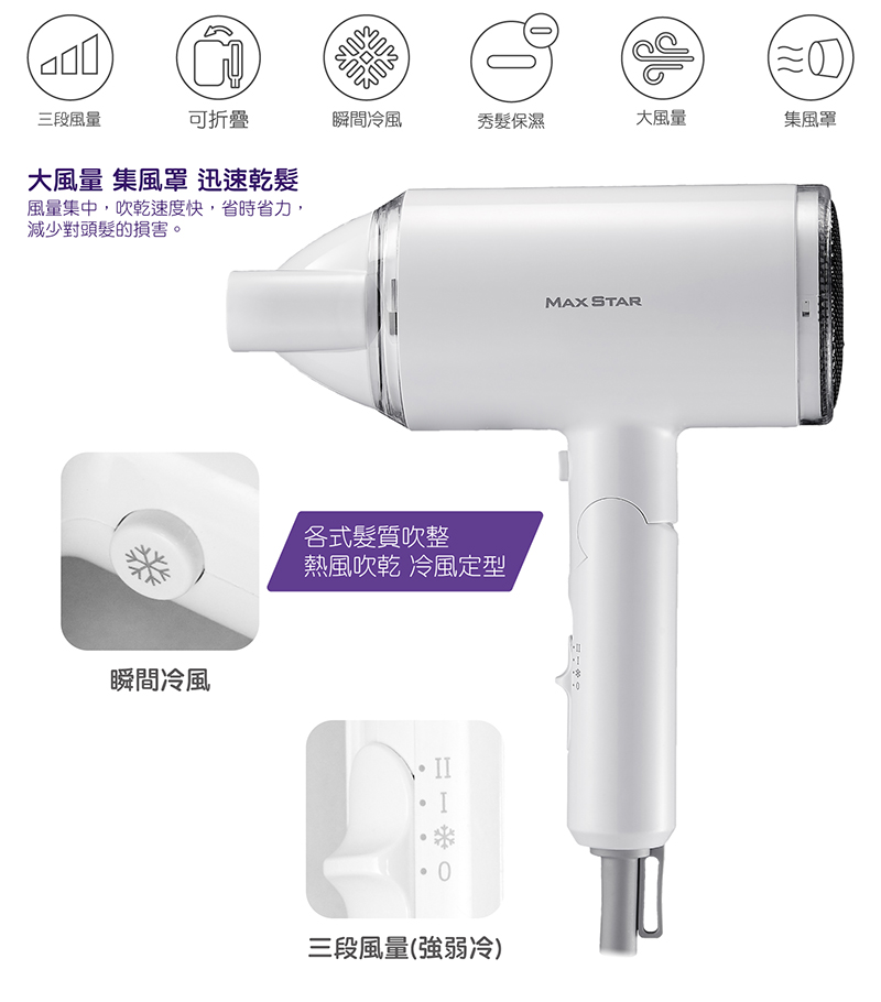 風量集中,吹乾速度快,省時省力,