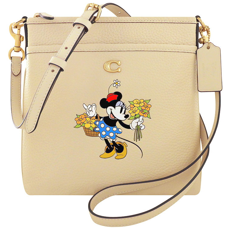 COACH 專櫃款Disney米妮烙印荔枝紋皮革斜背包-奶茶 COACH 專櫃款Disney米妮烙印荔枝紋皮革斜背包-奶茶