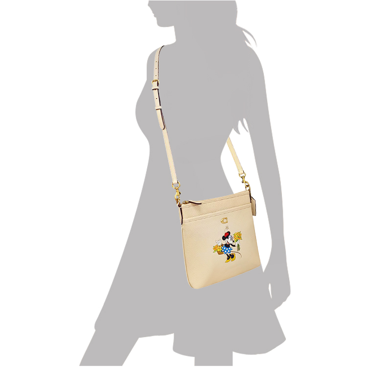 COACH 專櫃款Disney米妮烙印荔枝紋皮革斜背包-奶茶 COACH 專櫃款Disney米妮烙印荔枝紋皮革斜背包-奶茶