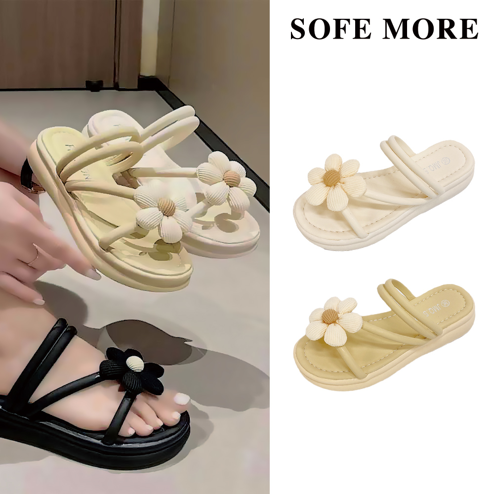 SOFE MORE 花朵一字涼拖鞋 細帶涼鞋 厚底拖鞋 一鞋 SOFE MORE 花朵一字涼拖鞋 細帶涼鞋 厚底拖鞋 一鞋
