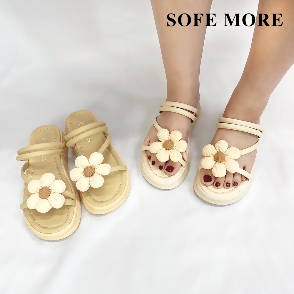 SOFE MORE 花朵一字涼拖鞋 細帶涼鞋 厚底拖鞋 一鞋 SOFE MORE 花朵一字涼拖鞋 細帶涼鞋 厚底拖鞋 一鞋