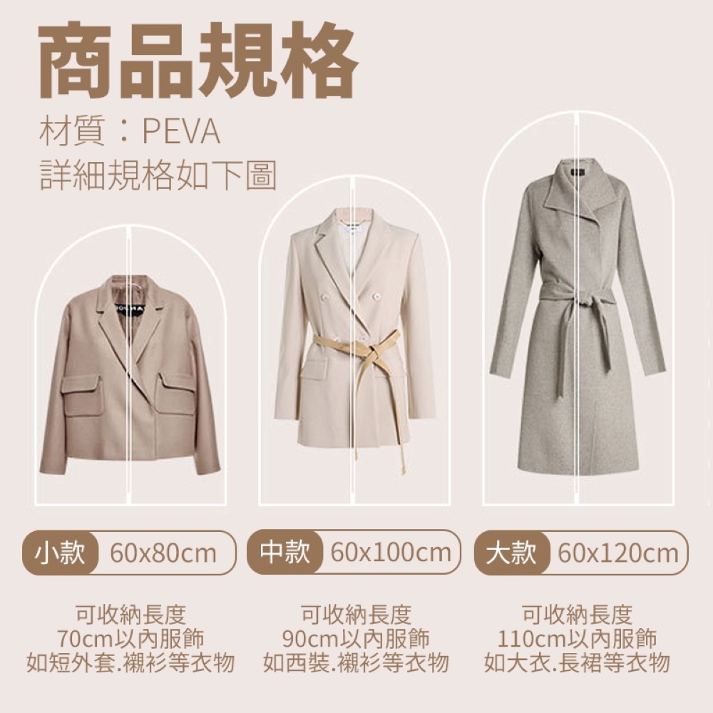 JOP嚴選 衣物防塵套 5入組 三款尺寸 西裝收納袋(防塵 JOP嚴選 衣物防塵套 5入組 三款尺寸 西裝收納袋(防塵