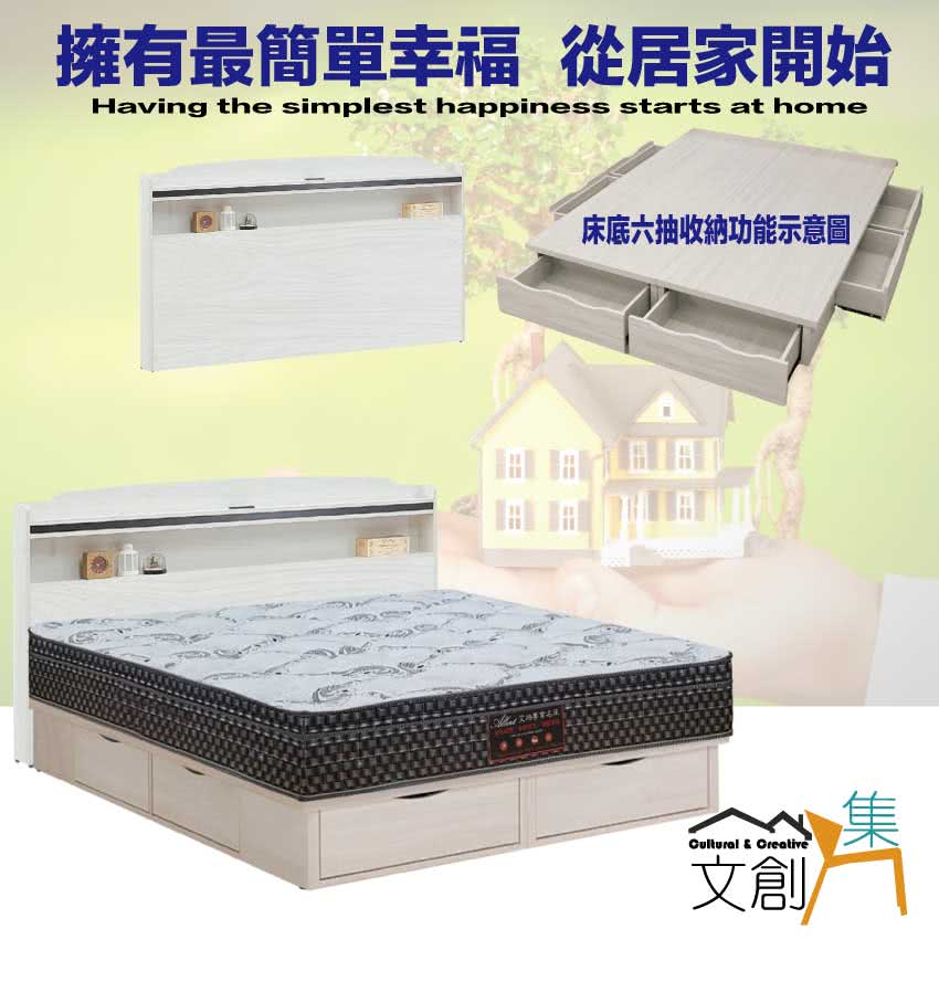 文創集 晨陽雙人5尺六抽三件式床台組合(床頭片+六抽床底+蜂 文創集 晨陽雙人5尺六抽三件式床台組合(床頭片+六抽床底+蜂