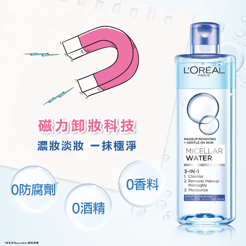 LOREAL Paris 巴黎萊雅 三合一卸妝潔顏水 深層極 LOREAL Paris 巴黎萊雅 三合一卸妝潔顏水 深層極