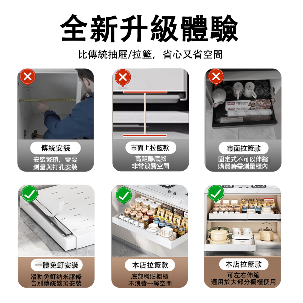 大城小居 櫥櫃抽拉式收納架 廚房伸縮抽屜置物架(42-68c 大城小居 櫥櫃抽拉式收納架 廚房伸縮抽屜置物架(42-68c