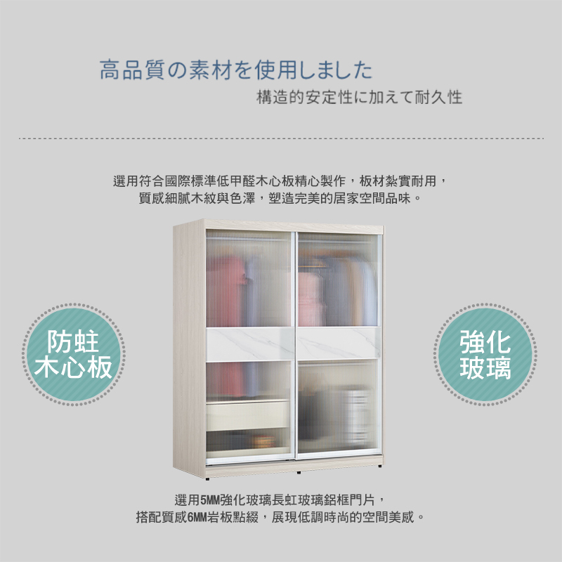 BODEN 柏倫5尺長虹玻璃推門/拉門衣櫃(三吊桿+一抽-白 BODEN 柏倫5尺長虹玻璃推門/拉門衣櫃(三吊桿+一抽-白
