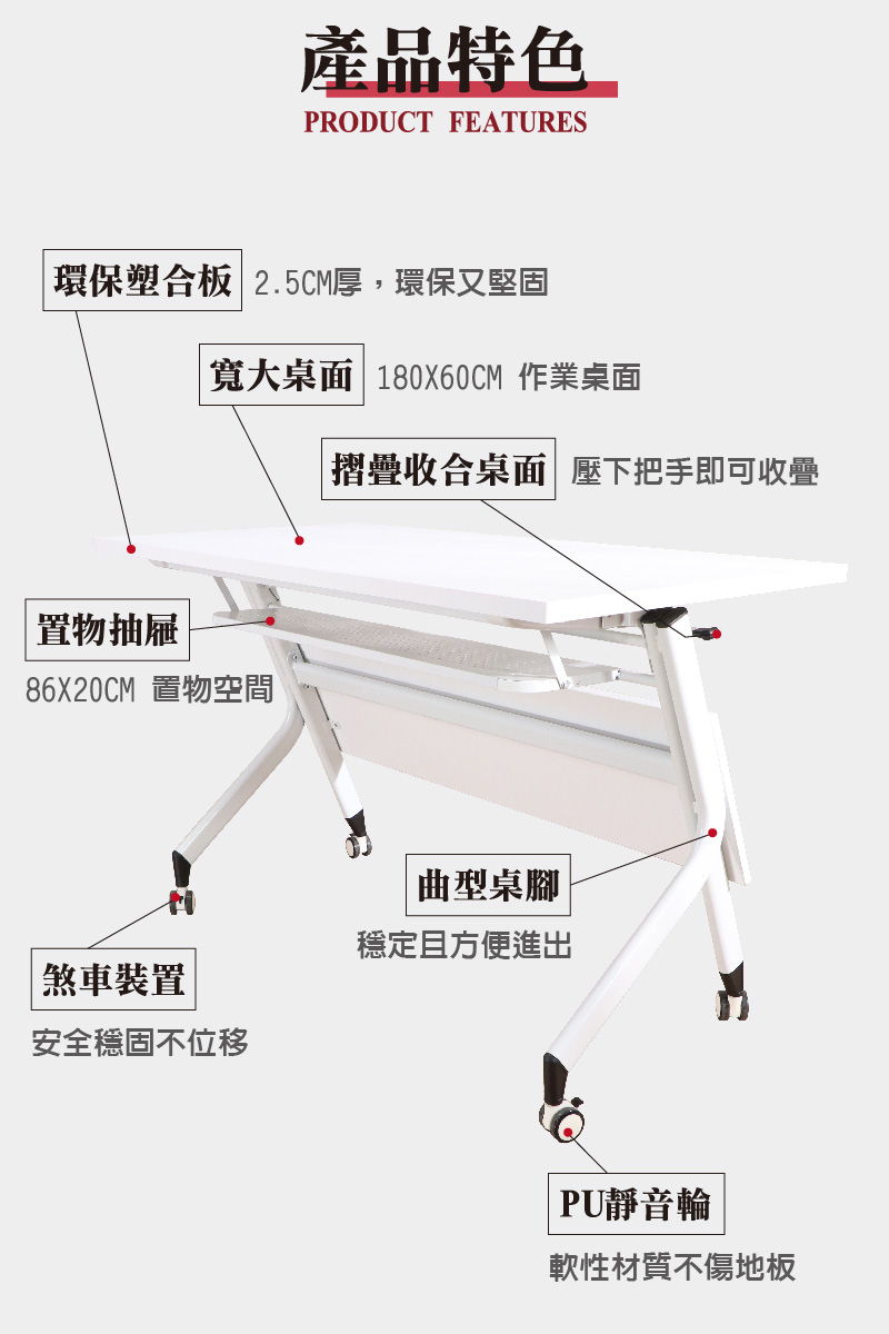 LOGIS 180x60白色移動式摺疊會議桌(辦公桌)折扣推 LOGIS 180x60白色移動式摺疊會議桌(辦公桌)折扣推