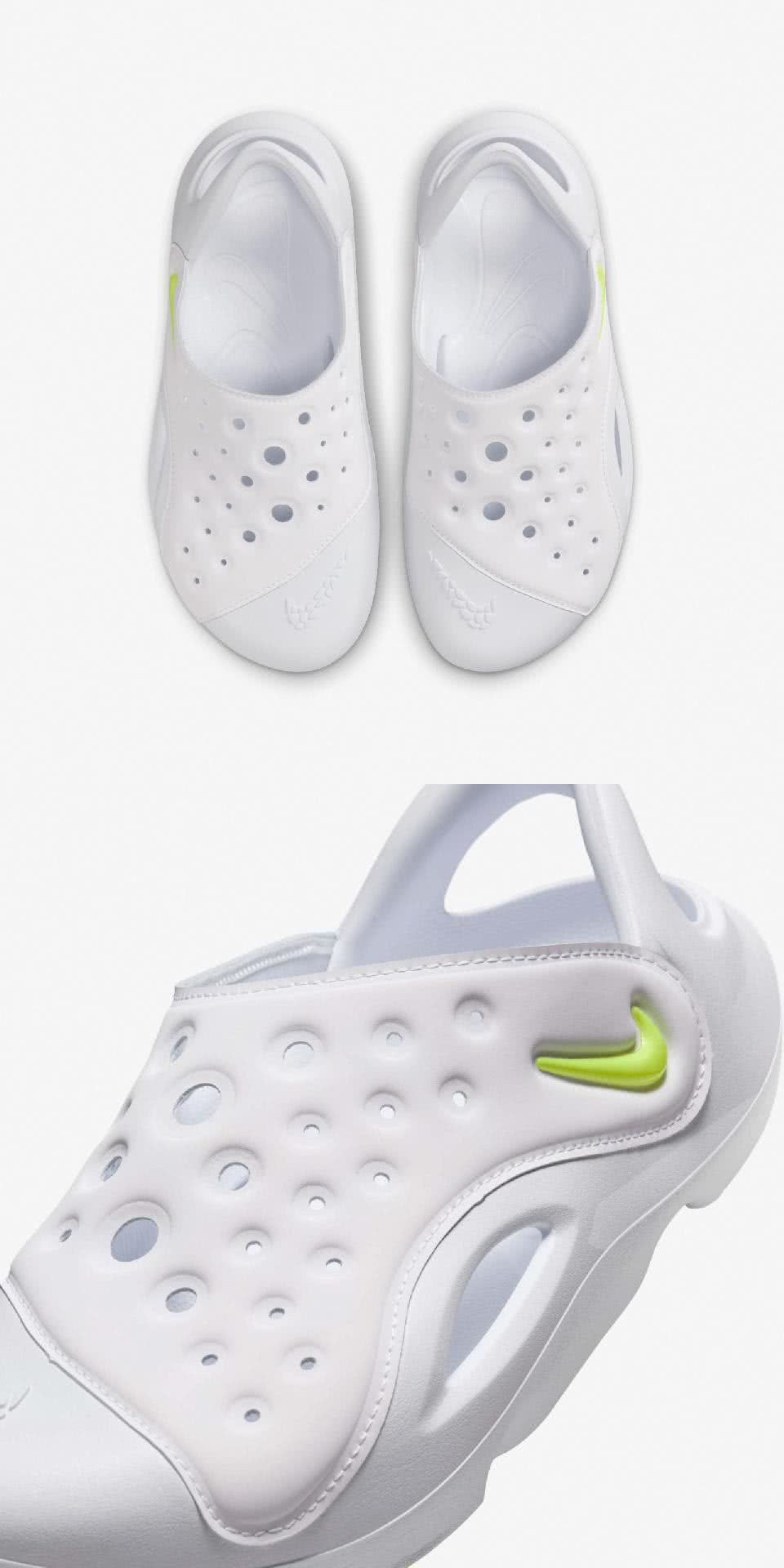 NIKE 耐吉 涼鞋 Aqua Swoosh GS 白 螢光 NIKE 耐吉 涼鞋 Aqua Swoosh GS 白 螢光