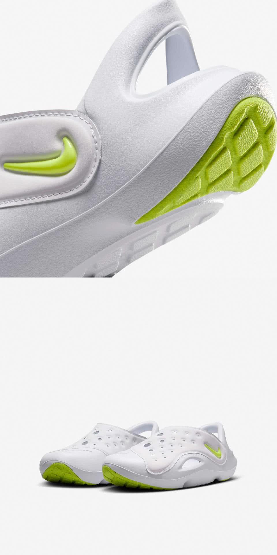 NIKE 耐吉 涼鞋 Aqua Swoosh GS 白 螢光 NIKE 耐吉 涼鞋 Aqua Swoosh GS 白 螢光