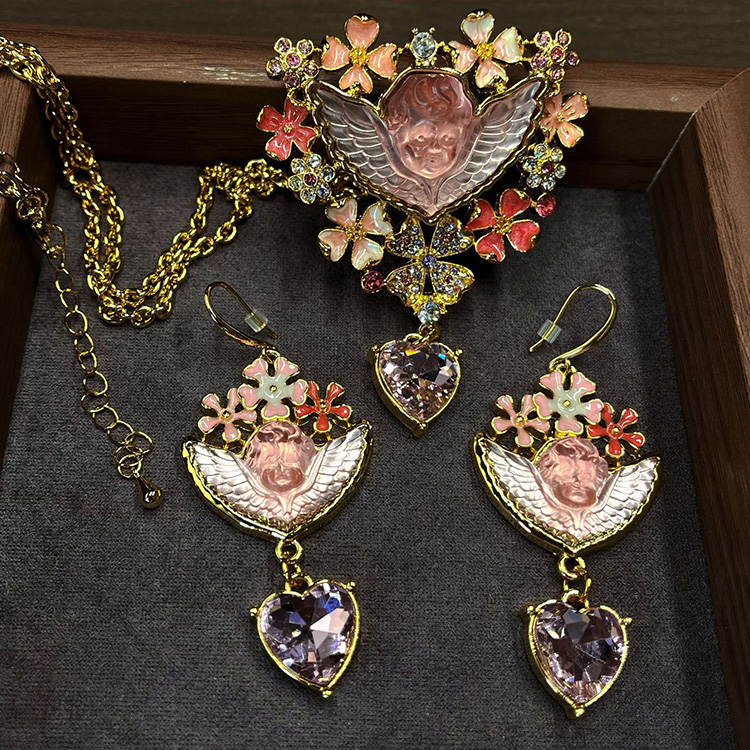 Jpqueen 睡夢天使花漾文藝中古宮廷耳環項鍊(耳環項鍊可 Jpqueen 睡夢天使花漾文藝中古宮廷耳環項鍊(耳環項鍊可